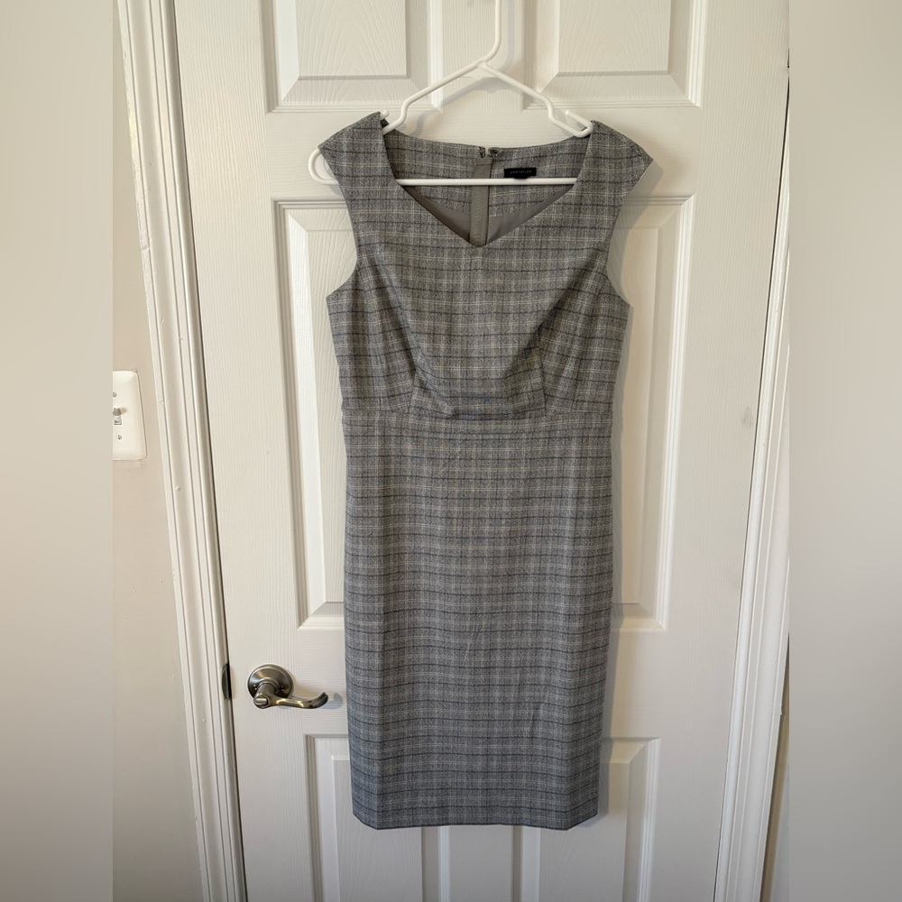 Ann Taylor Gray Plaid Midi Dress